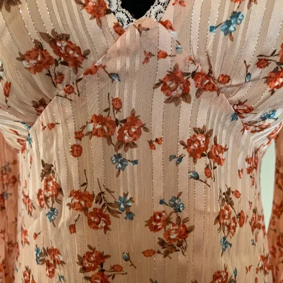 Floral Print Lace Trim Ruffle Hem Dress - Picture 7 of 7